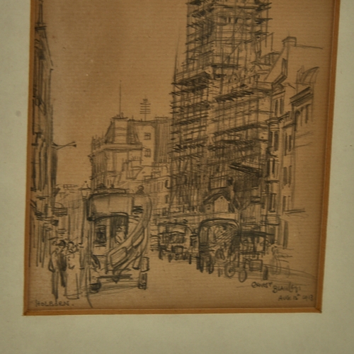 2800 - Ernest Blackey, pencil drawing, Holborn 1913, signed, 6.5