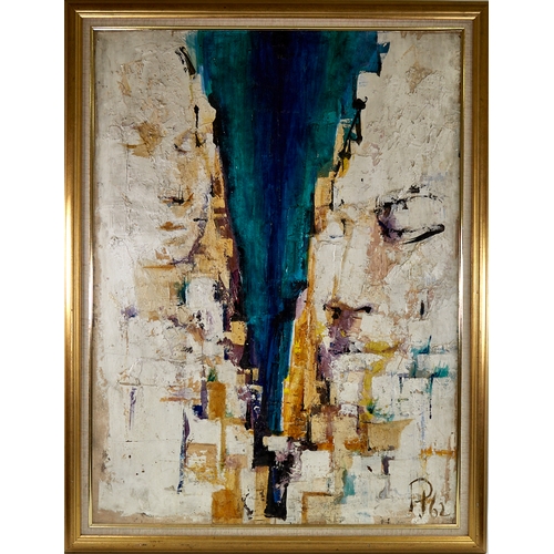 2808 - Peter Harris, large oil on board, abstract, signed with monogram, 1962, 48