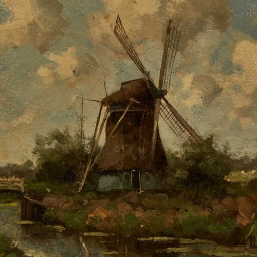 2810 - A Kuypers, oil on wood panel, landscape with windmill, 9.5