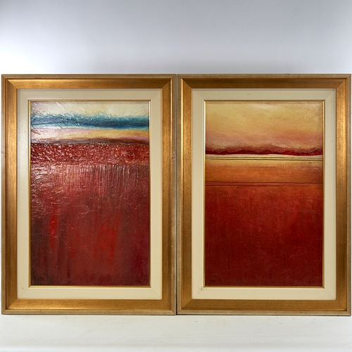 2811 - Lynn Poland, pair of oils on board, abstract landscapes, signed, 23