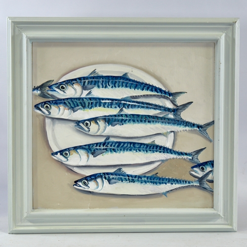 2816 - Clive Fredriksson, oil on board, mackerel on a plate, 16