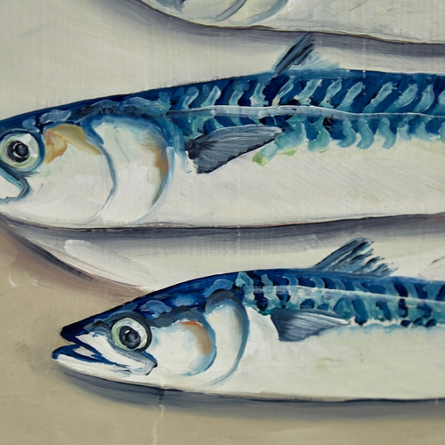 2816 - Clive Fredriksson, oil on board, mackerel on a plate, 16