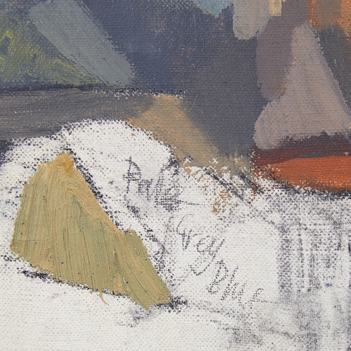 2071 - DOUGLAS EARLE, BRITISH, unfinished oil on canvas, coastal scene, label verso for London County Counc... 