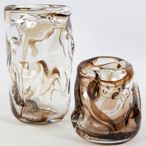 2076 - HARRY DYER FOR WHITEFRIARS, 2 streaky brown knobbly vases, 1960s', tallest 21cm.