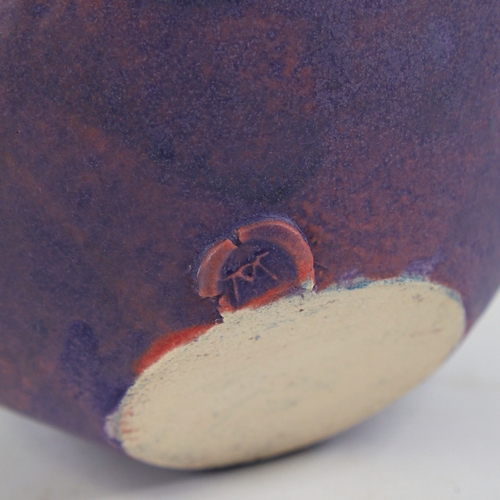 2082 - DEANA MOORE, BRITISH, hand built studio pottery vessel blue glaze with red glaze  interior and blue ... 