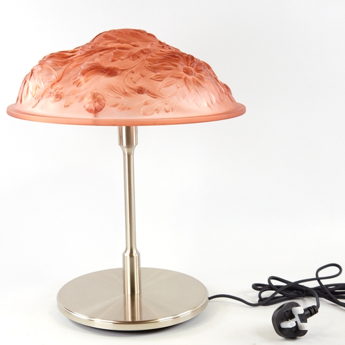 2086 - SCANDI-FRANCAIS LUMIERE ET GLASS, Table lamp with French 1940s' pink glass shade on a steel base, he... 