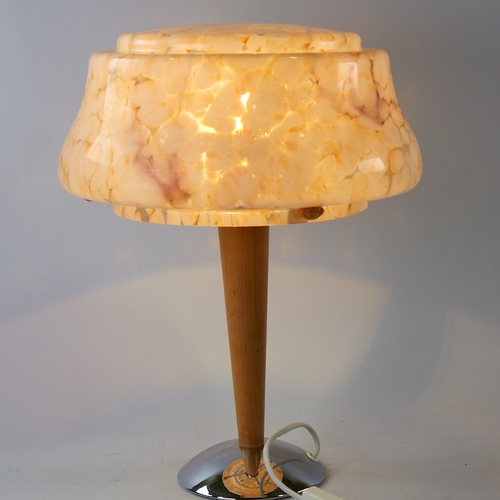 2090 - SCANDI-FRANCAIS LUMIERE ET GLASS, table lamp with 1930s' English glass shade in peach, gold and whit... 