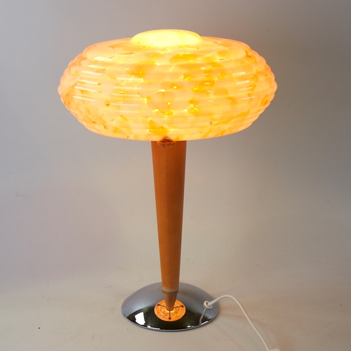 2091 - SCANDI-FRANCAIS LUMIERE ET GLASS, table lamp with 1930s' English shade in marbled peach and white gl... 