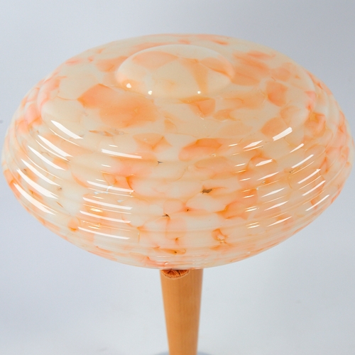 2091 - SCANDI-FRANCAIS LUMIERE ET GLASS, table lamp with 1930s' English shade in marbled peach and white gl... 