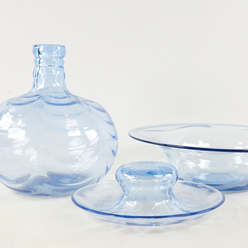 2112 - WHITEFRIARS, 3 pieces of sapphire blue glass, lampbase, posy vase a