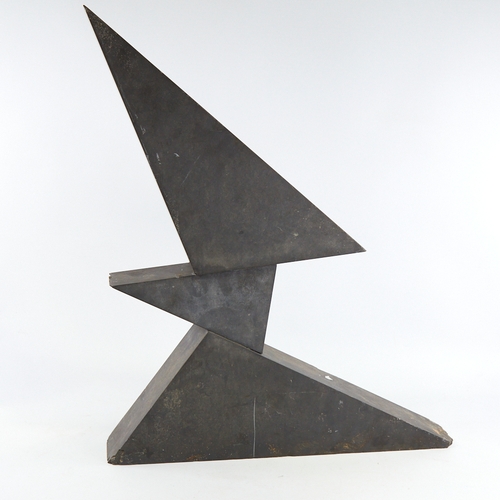 2118 - VICTOR ANTON (1909-1980),  mid century angled slate   3 section sculpture, height 61cm.