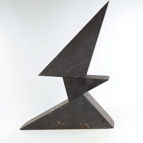 2118 - VICTOR ANTON (1909-1980),  mid century angled slate   3 section sculpture, height 61cm.