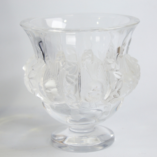 2140 - LALIQUE, FRANCE, a Dampiere pattern vase, 1940s'/50s' with relief birds and buttresses, pedestal bas... 