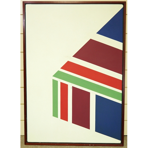 2143 - DOUGLAS EARLE, BRITISH, large oil on canvas laid on board, geometric shapes on white background, 148... 