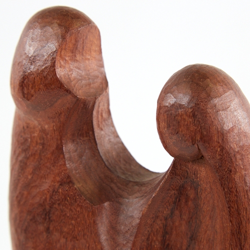 2146 - A mid-century abstract wood carving, of mother and child, height 30cm.