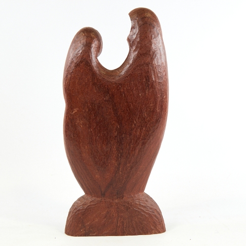 2146 - A mid-century abstract wood carving, of mother and child, height 30cm.