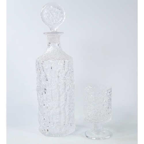 2151 - WHITEFRIARS, glacier glass cylinder decanter and 4 glasses ,decanter height 34cm.