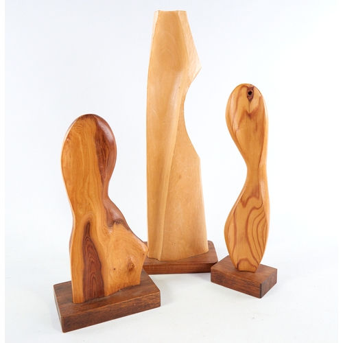 2155 - 3 mid-century abstract wood carvings, tallest 38cm.