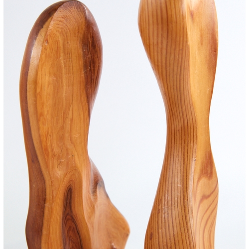 2155 - 3 mid-century abstract wood carvings, tallest 38cm.