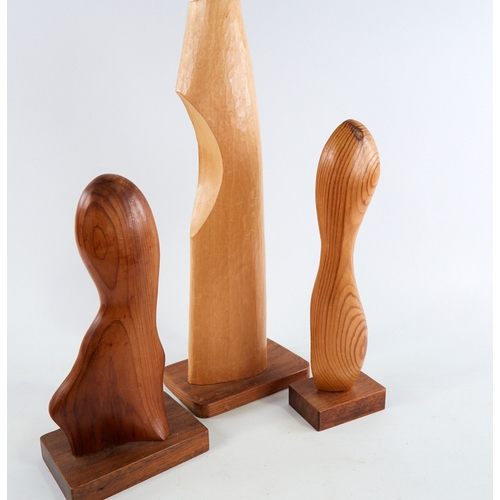 2155 - 3 mid-century abstract wood carvings, tallest 38cm.