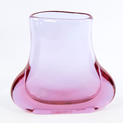 2168 - 1950s' mid-century Glass, Czech, free blown, heavy walled amethyst vase, original label to base, hei... 