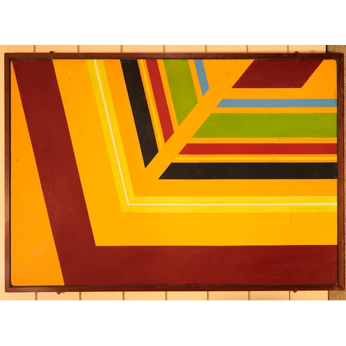 2171 - DOUGLAS EARLE, BRITISH, large oil on canvas, laid on board, geometric patterns, signed verso, 102cm ... 