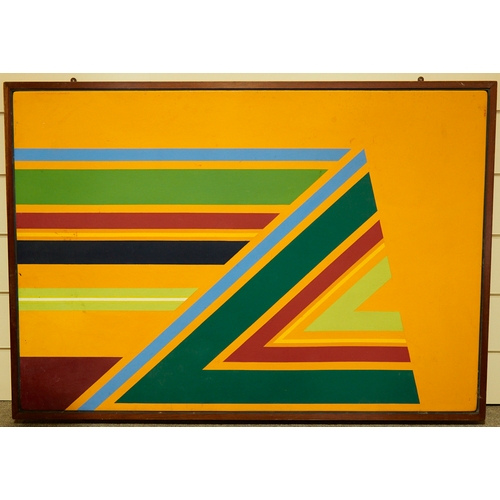 2172 - DOUGLAS EARLE, BRITISH, large oil on canvas, laid on board, geometric pattern, signed verso, 102cm x... 