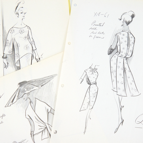 2182 - PIERRE CARDIN, a group of original 1950s' pencil sketches for fashion designs on A4 paper (5).