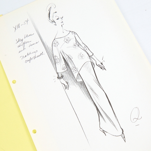 2182 - PIERRE CARDIN, a group of original 1950s' pencil sketches for fashion designs on A4 paper (5).