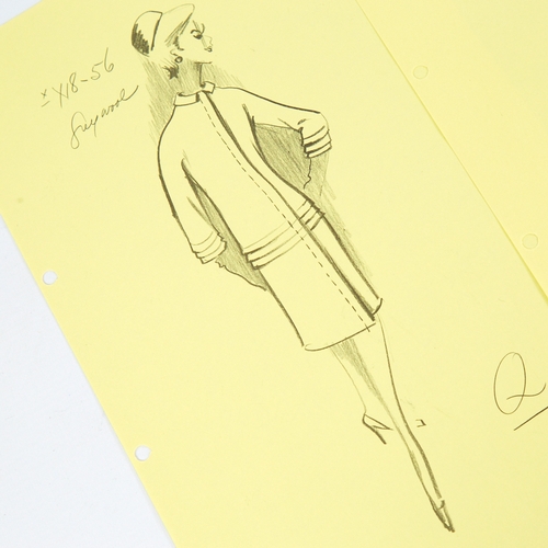 2182 - PIERRE CARDIN, a group of original 1950s' pencil sketches for fashion designs on A4 paper (5).