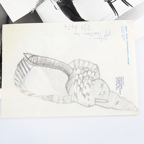 2187 - DERRY MOORE (b 1937), 2 vintage photographs of Robyn Denny in his studio and a shell sketch on heade... 