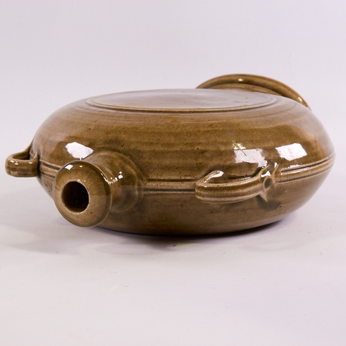 2027 - CLIVE DAVIES, BRITISH, 1980s' large studio pottery ash glazed moon flask, impressed makers mark, hei... 