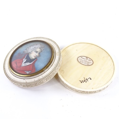 65 - ROYAL INTEREST - an early 19th century circular ivory box, with inset painted portrait on ivory depi... 