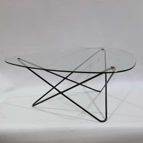 2145 - FLORENT LASBLEIZ, FRENCH, 1950s' Airborne Jasmin coffee table on geometric hairpin iron base, height... 