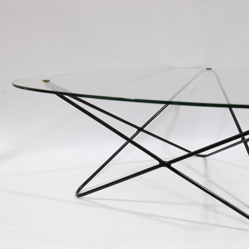 2145 - FLORENT LASBLEIZ, FRENCH, 1950s' Airborne Jasmin coffee table on geometric hairpin iron base, height... 