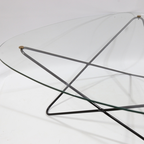 2145 - FLORENT LASBLEIZ, FRENCH, 1950s' Airborne Jasmin coffee table on geometric hairpin iron base, height... 