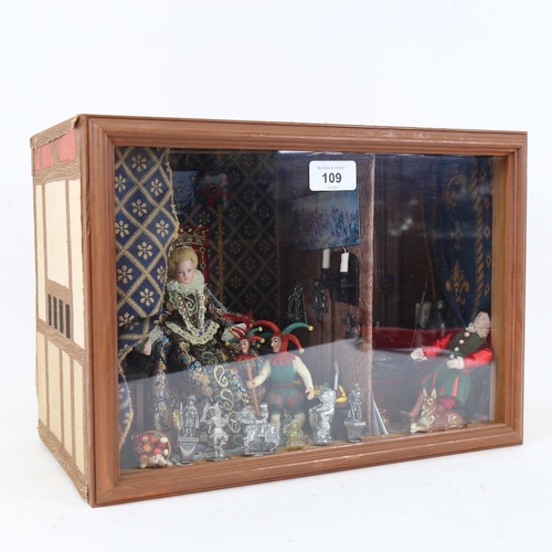 109 - A handmade diorama interior scene wall-hanging cabinet, W36cm, H26cm, D19cm