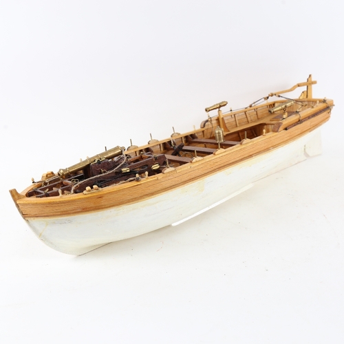 117 - A handmade painted wooden-hulled cannon ship, hull length 57cm