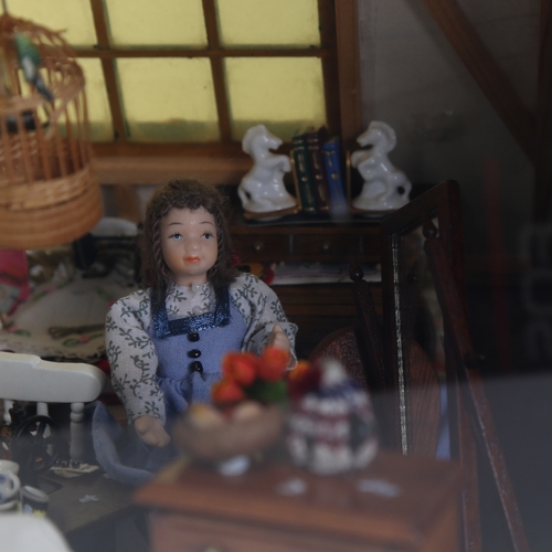 119 - A handmade model doll's house diorama interior scene, with many fixtures and fittings, W38cm, H29cm,... 