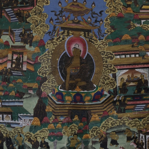 129 - A Thai thangka canvas scroll panel, 80cm x 55cm