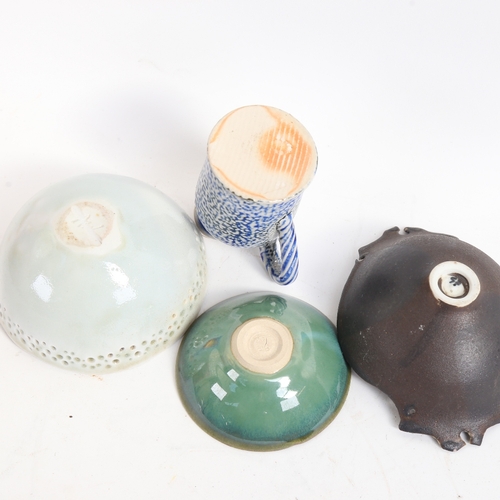 72 - 4 pieces of Studio pottery, including blue salt glaze cream jug, height 9cm, all marked (4)