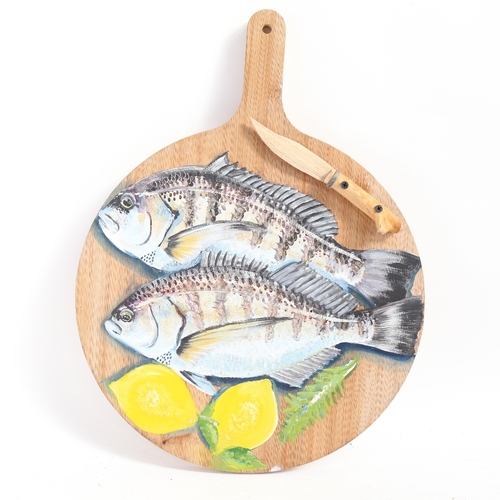 77 - Clive Fredriksson, handmade wood and painted sculpture, fish platter, length 19