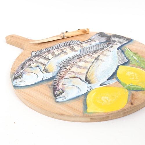 77 - Clive Fredriksson, handmade wood and painted sculpture, fish platter, length 19