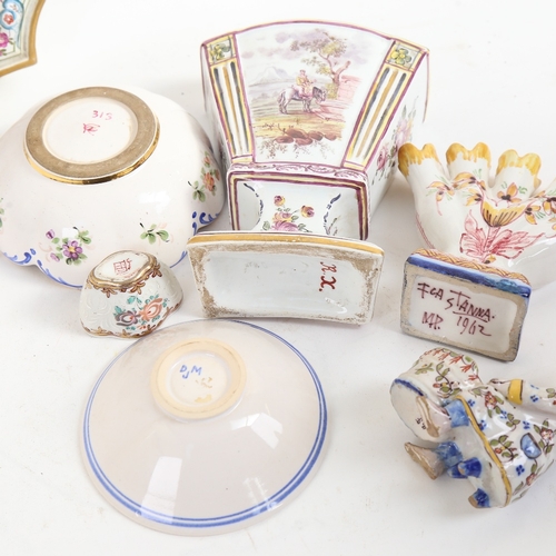 81 - Various faience porcelain and pottery, including 19th century French hand painted wall sconce plaque... 