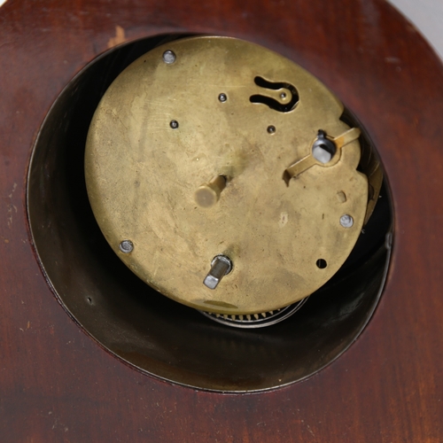 82 - A lacquered and inlaid mahogany dome-top mantel clock, printed dial with Roman numeral hour markers,... 