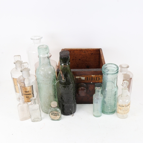 84 - An Antique apothecary drawer, containing various jars and bottles, some with original painted and gi... 