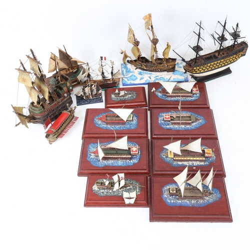 91 - A group of handmade miniature model ships (15)