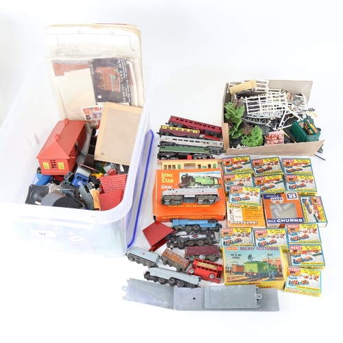 92 - Various Merit diecast toy train accessories and Lone Star carriages (boxful)