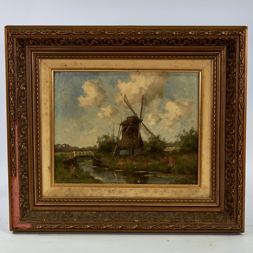 2810 - A Kuypers, oil on wood panel, landscape with windmill, 9.5