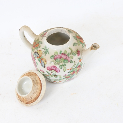 178 - A Chinese famille rose porcelain teapot, hand painted butterfly and floral decoration, height 9cm